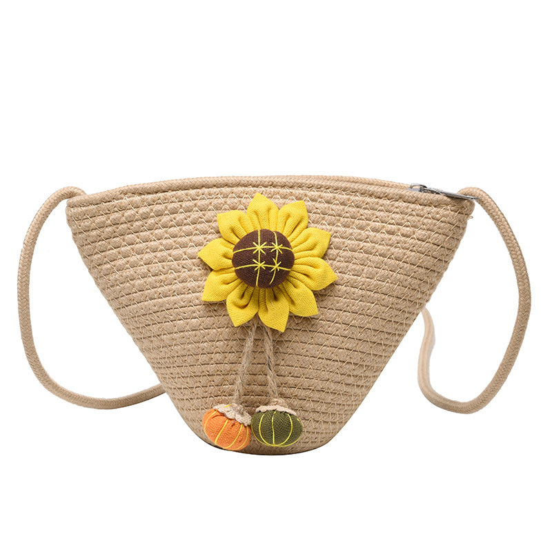 Wholesale Straw Sunflower Kids Bag